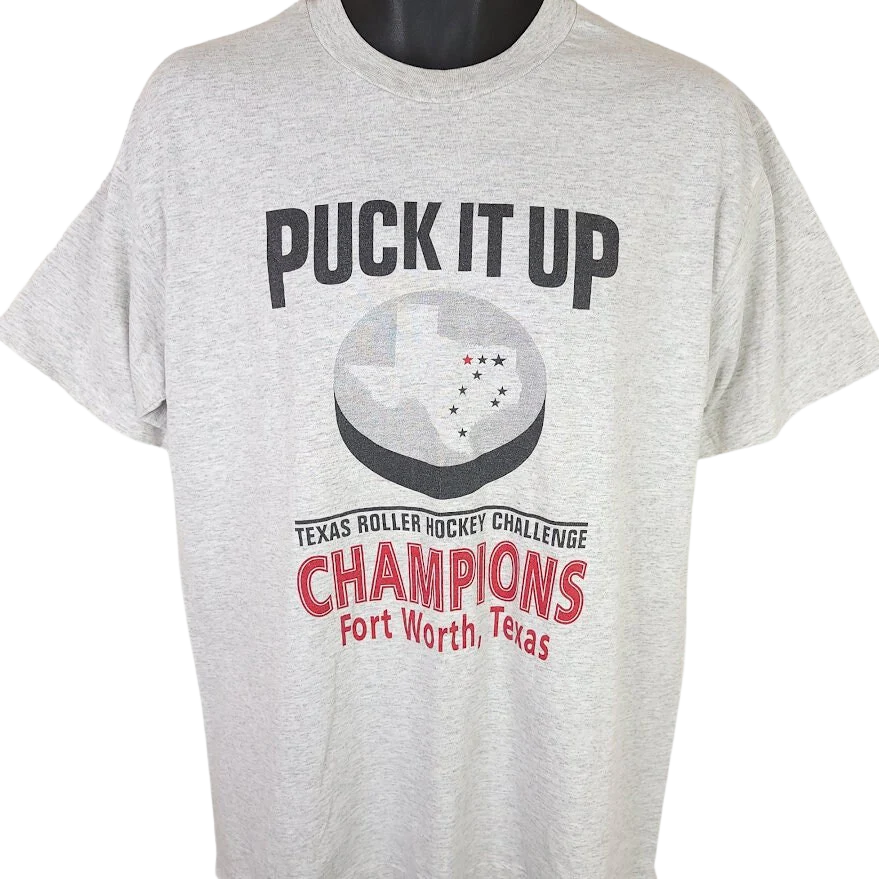 Texas Roller Hockey T-Shirt Vintage 90s Puck It Up Rollerblade Made In Usa Mens Size Large