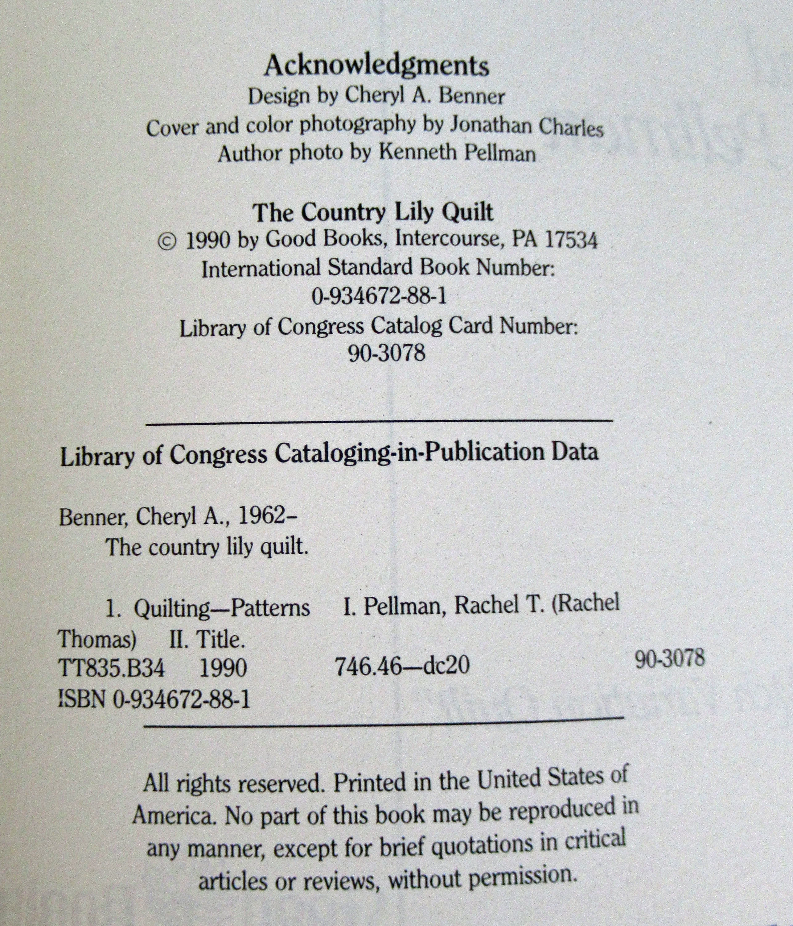 The Country Lily Quilt Book 1990 Edition Softcover Practical Tips / Patterns for Making Quilts by Cheryl A Benner - Image 4