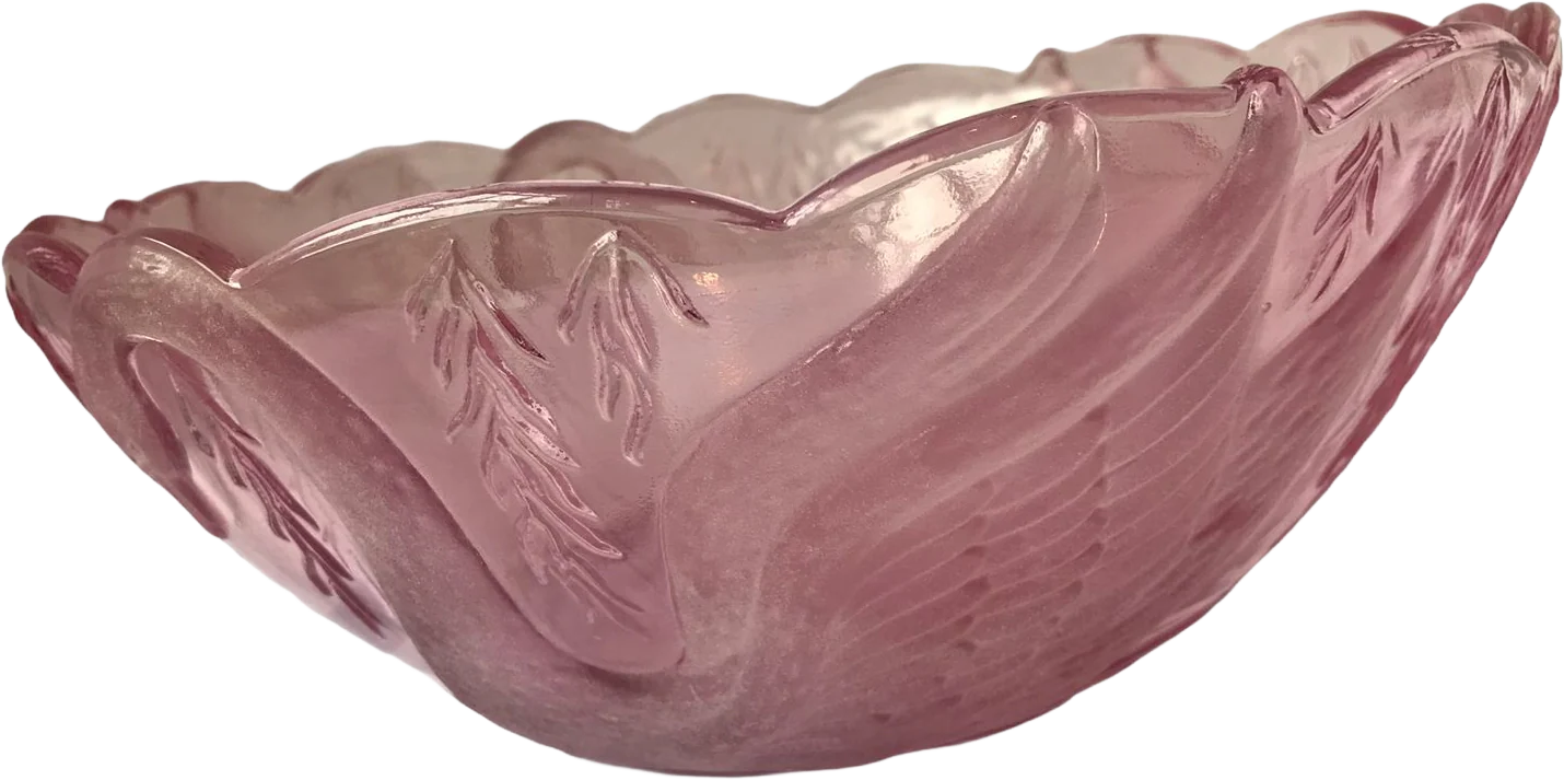 Tiara Glass Etched Frosted Swan Serenade Pink Serving Bowl by L E Smith