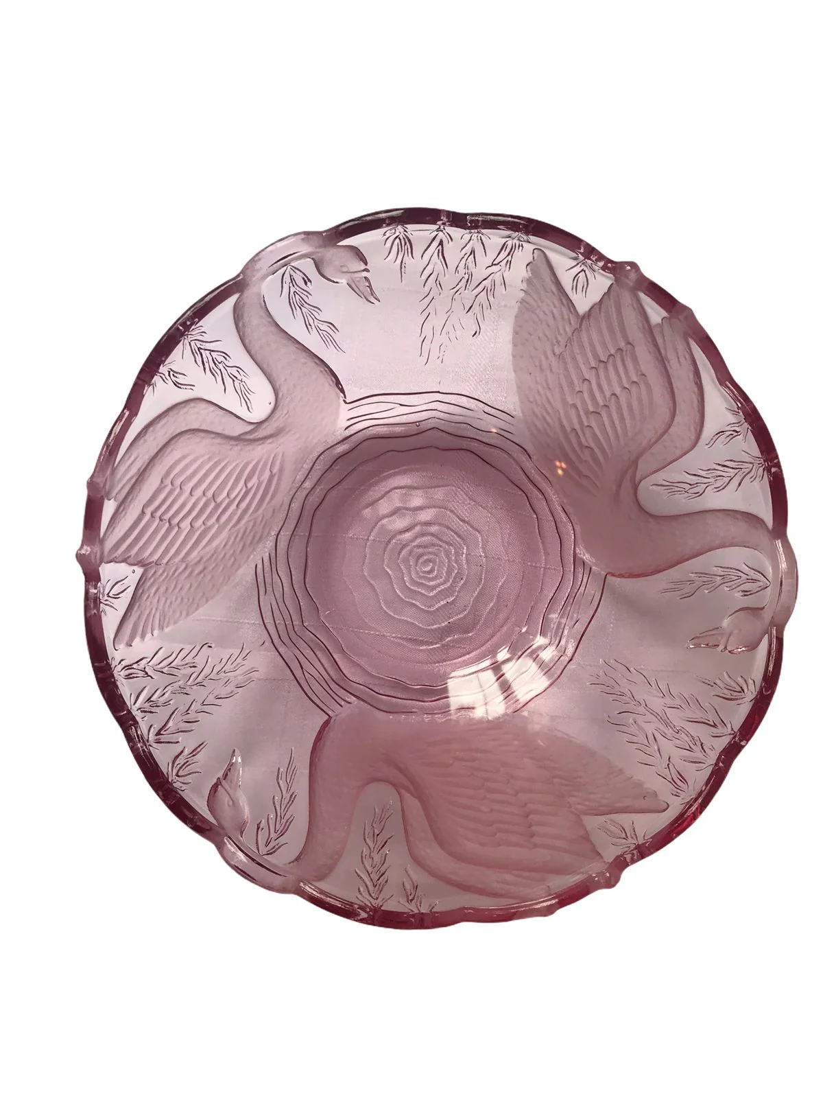 Tiara Glass Etched Frosted Swan Serenade Pink Serving Bowl by L E Smith - Image 5