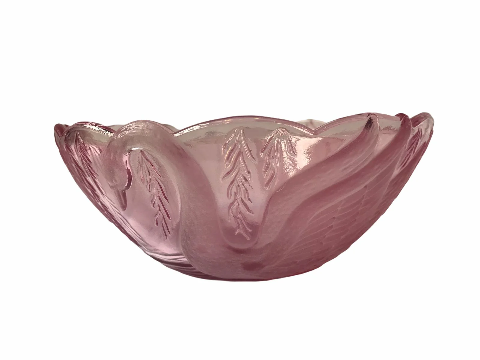 Tiara Glass Etched Frosted Swan Serenade Pink Serving Bowl by L E Smith - Image 6