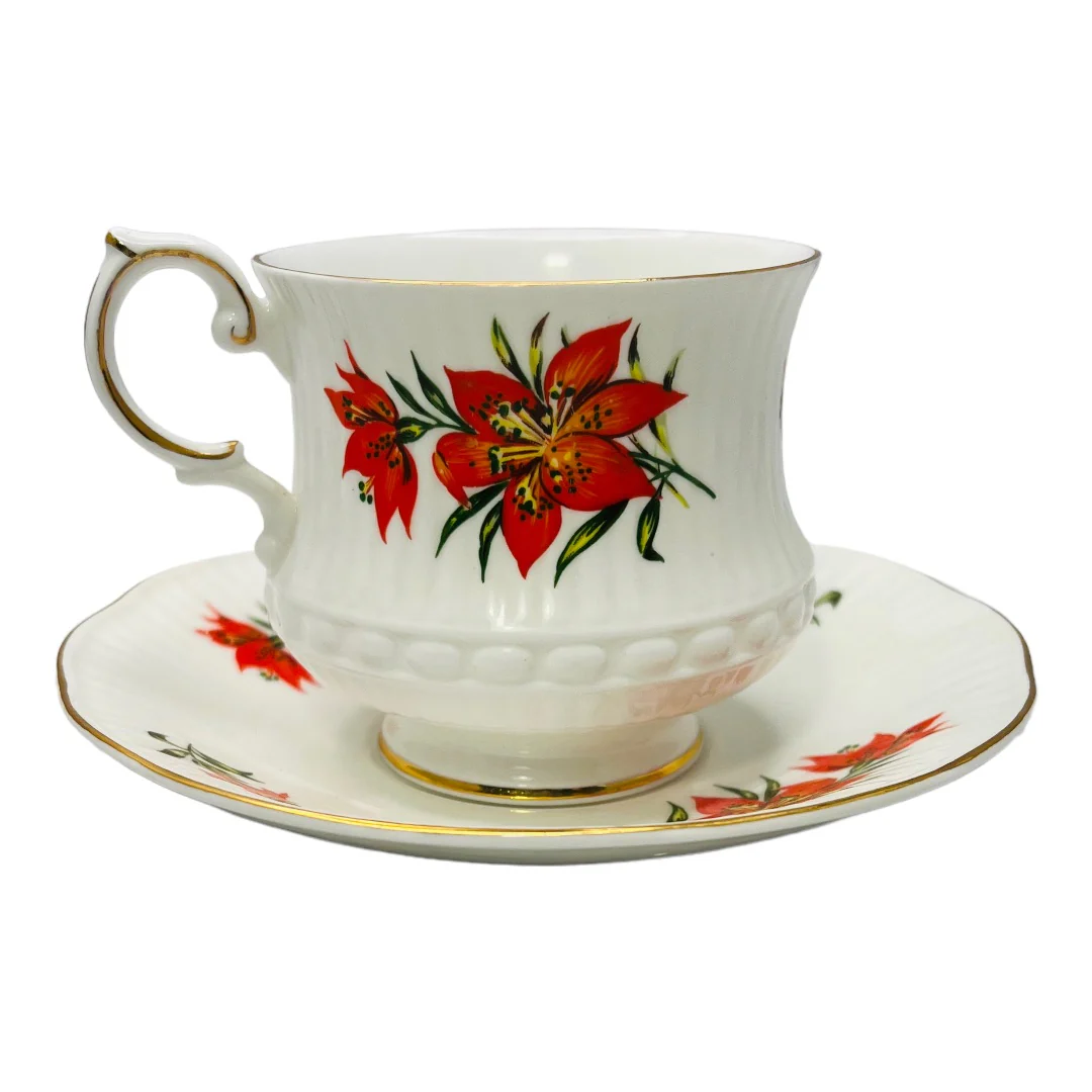 Tiger Lily Queens Saskatchewan Ca Fine Bone China Teacup Set Co Vntg by Rosina China - Image 2
