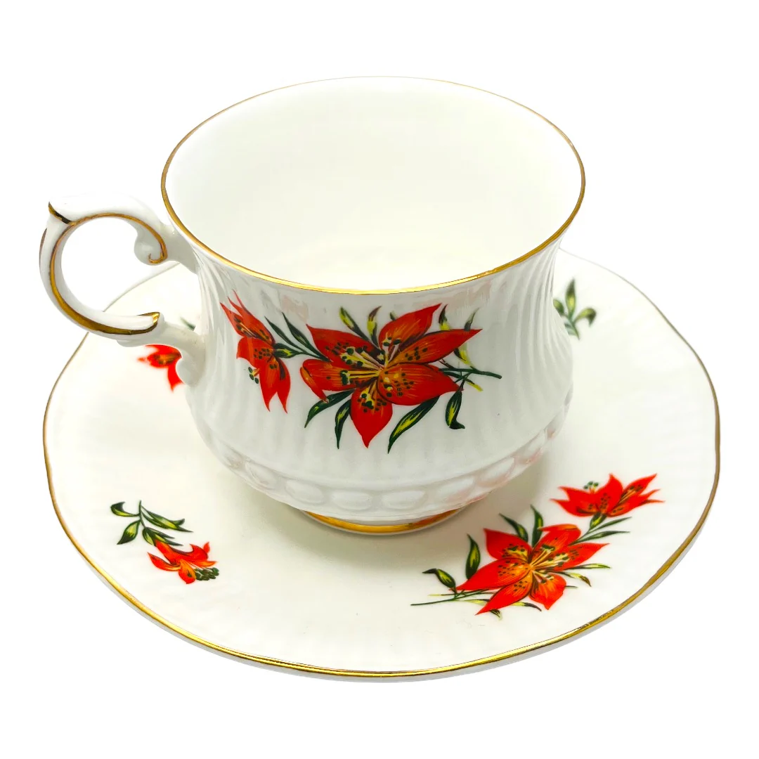 Tiger Lily Queens Saskatchewan Ca Fine Bone China Teacup Set Co Vntg by Rosina China - Image 3
