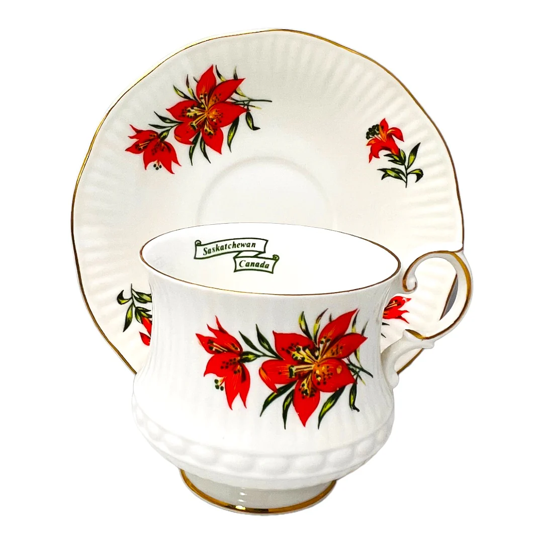 Tiger Lily Queens Saskatchewan Ca Fine Bone China Teacup Set Co Vntg by Rosina China - Image 9