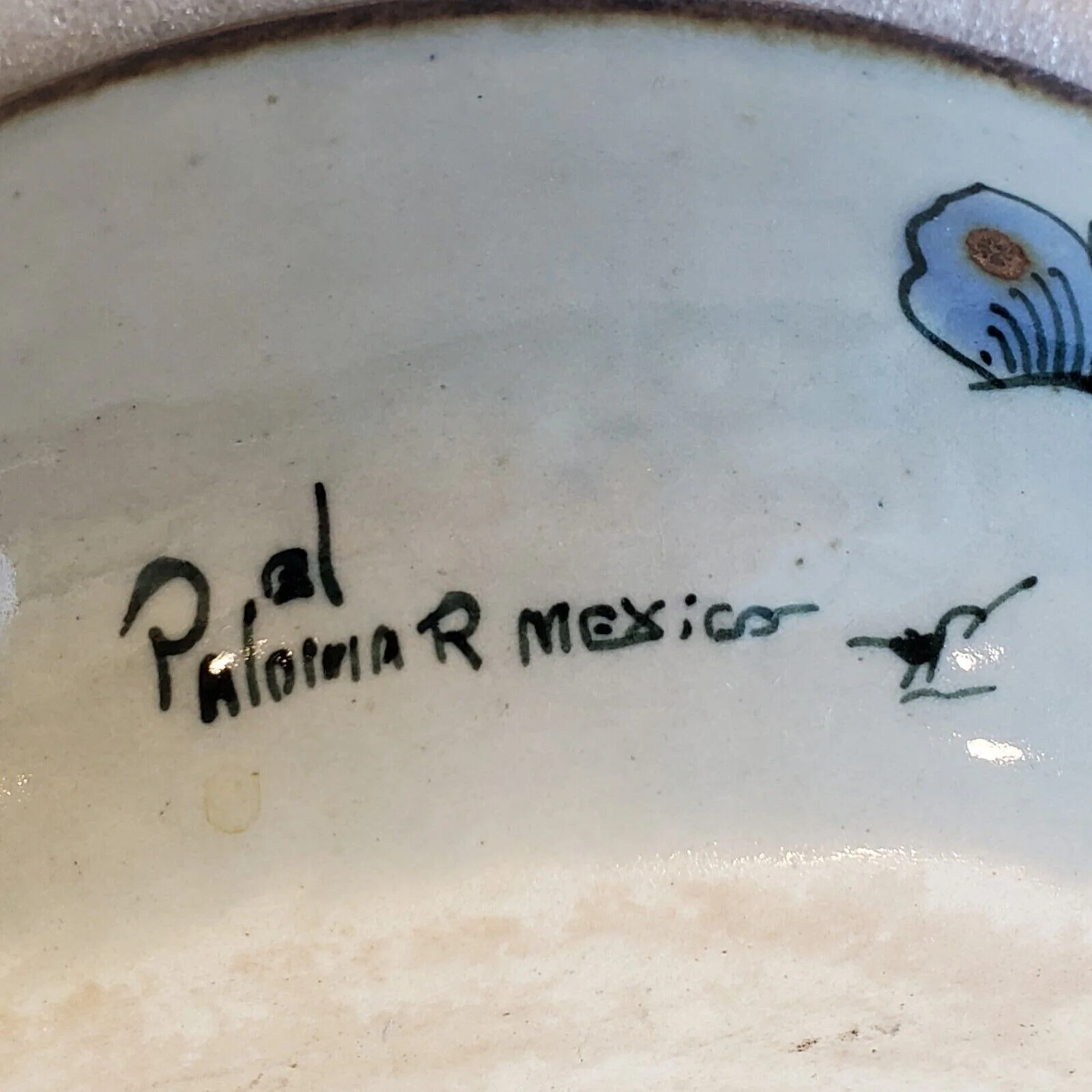Tonala Stoneware Blue Bird Butterfly Casserole Dish W Lid 3 Qt Signed by El Palomar - Image 10