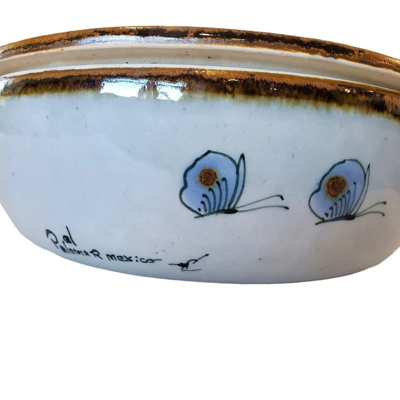 Tonala Stoneware Blue Bird Butterfly Casserole Dish W Lid 3 Qt Signed by El Palomar - Image 2