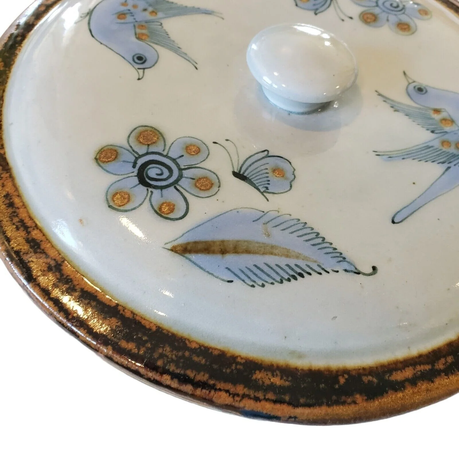 Tonala Stoneware Blue Bird Butterfly Casserole Dish W Lid 3 Qt Signed by El Palomar - Image 4