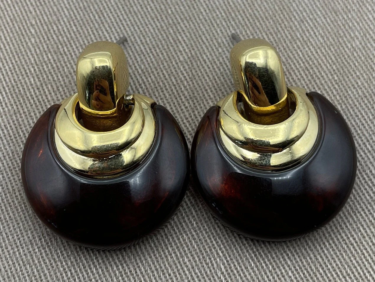 Tortoiseshell Lucite Doorknocker Statement Earrings for Pierced Ears - Image 2