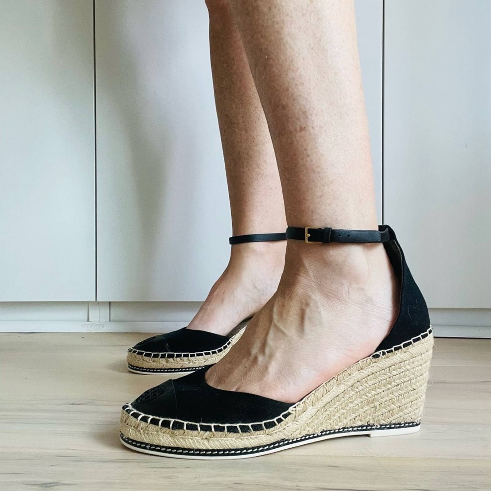 Tory Burch Colorblock Espadrille Wedge Black Tan Ankle Strap Casual by Tory Burch - Image 3