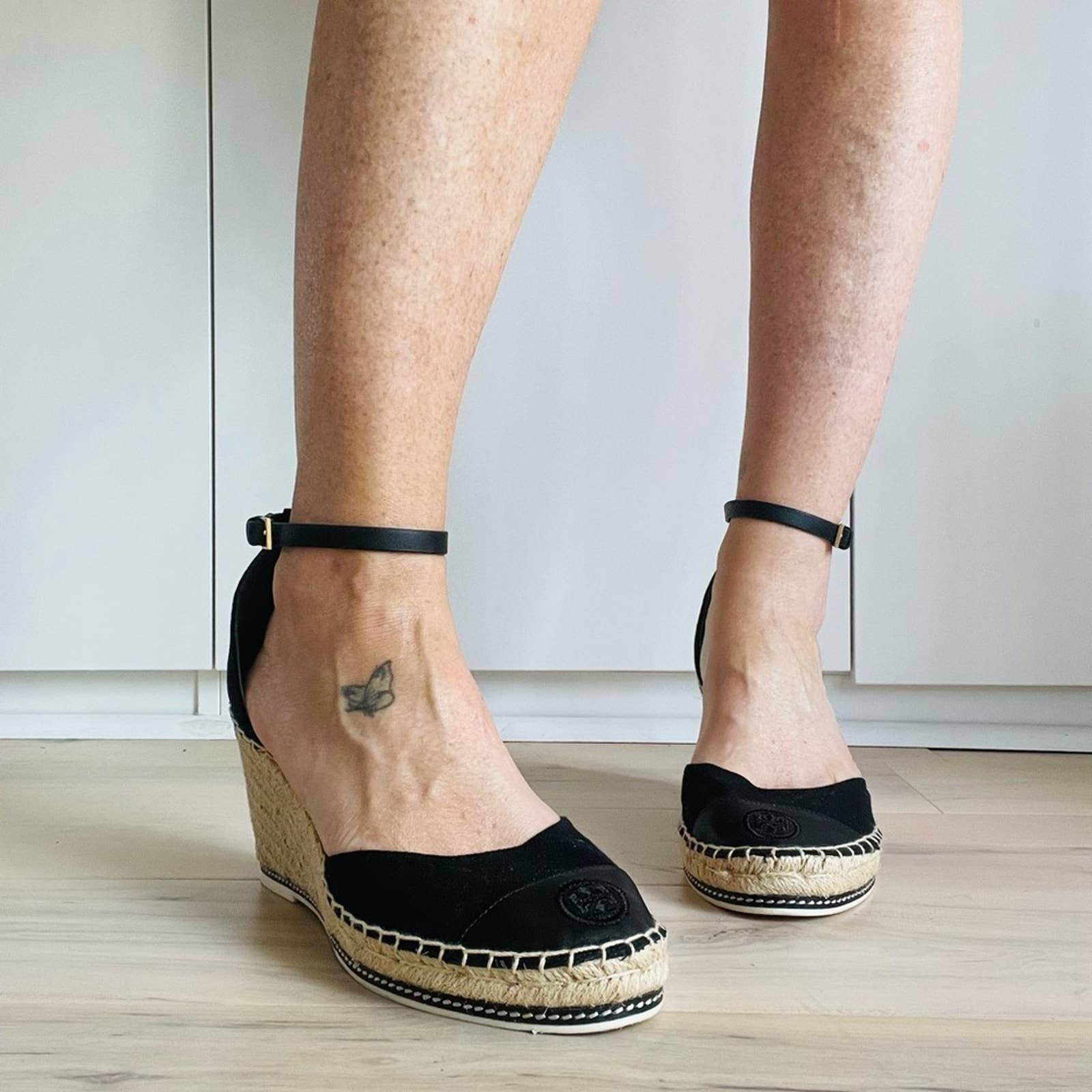 Tory Burch Colorblock Espadrille Wedge Black Tan Ankle Strap Casual by Tory Burch - Image 4