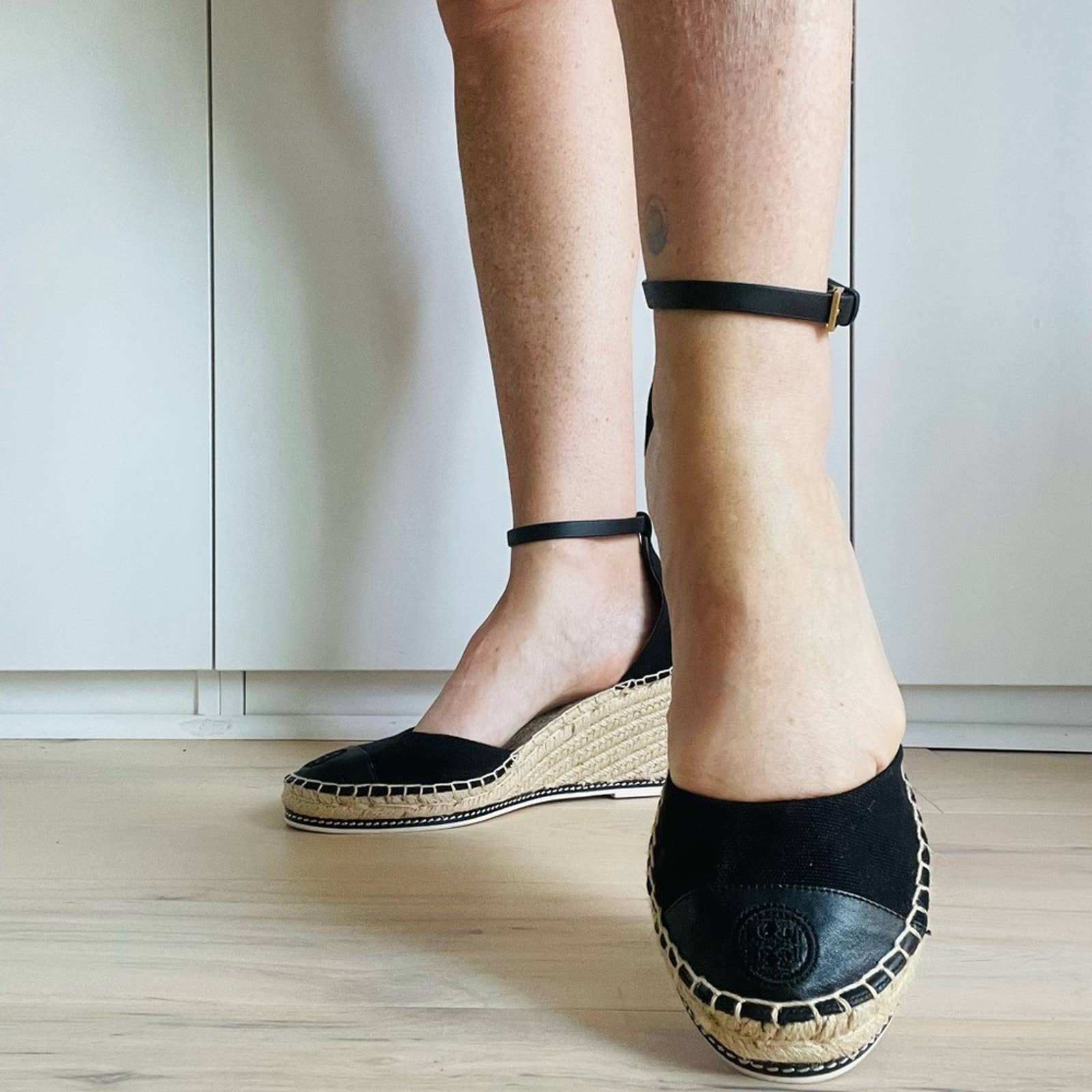 Tory Burch Colorblock Espadrille Wedge Black Tan Ankle Strap Casual by Tory Burch - Image 5