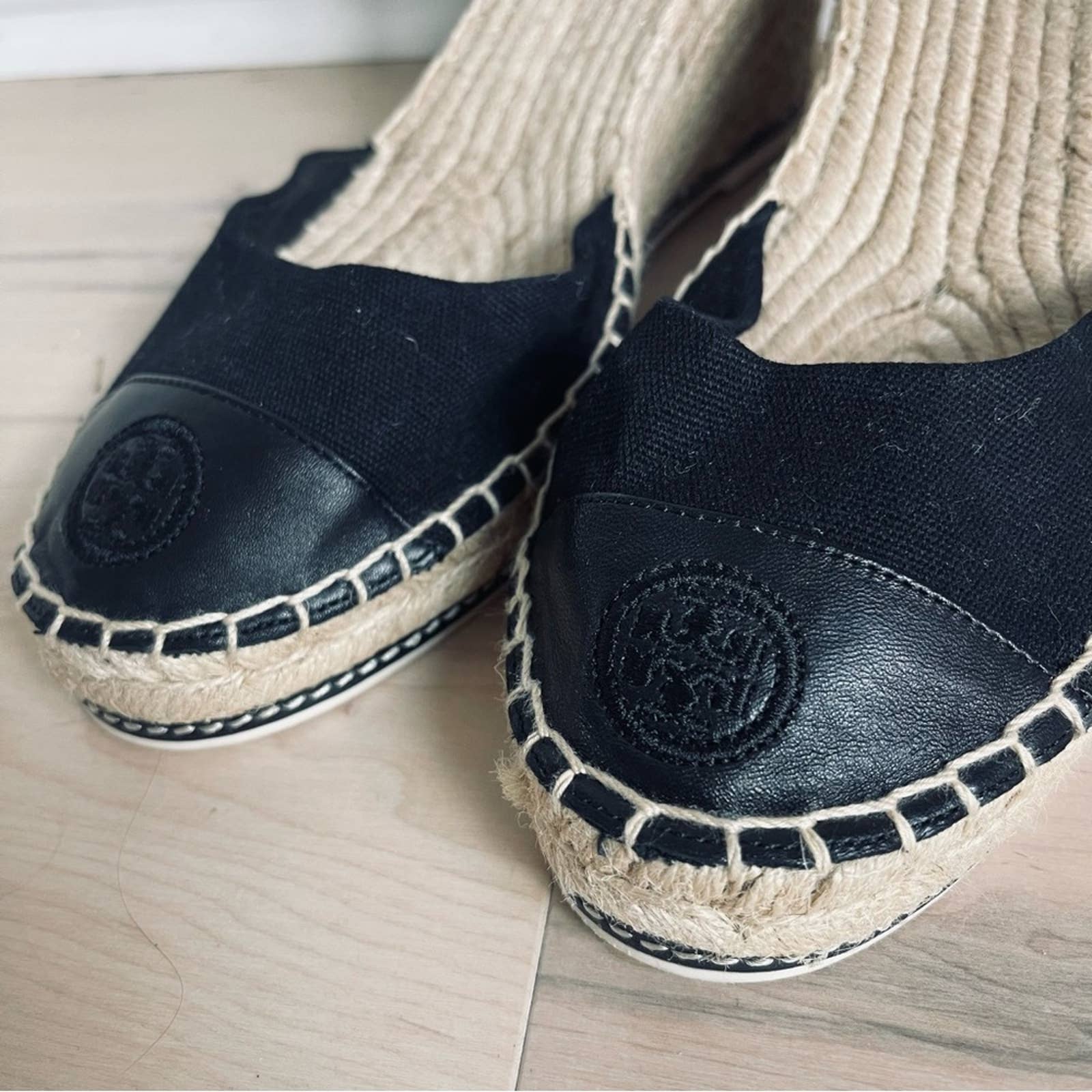 Tory Burch Colorblock Espadrille Wedge Black Tan Ankle Strap Casual by Tory Burch - Image 8