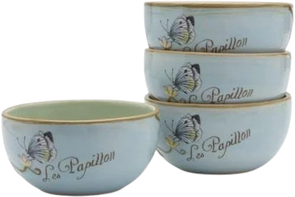Toulouse Set of 4 Blue Small Bowls Songbirds and Butterflies by Fitz & Floyd