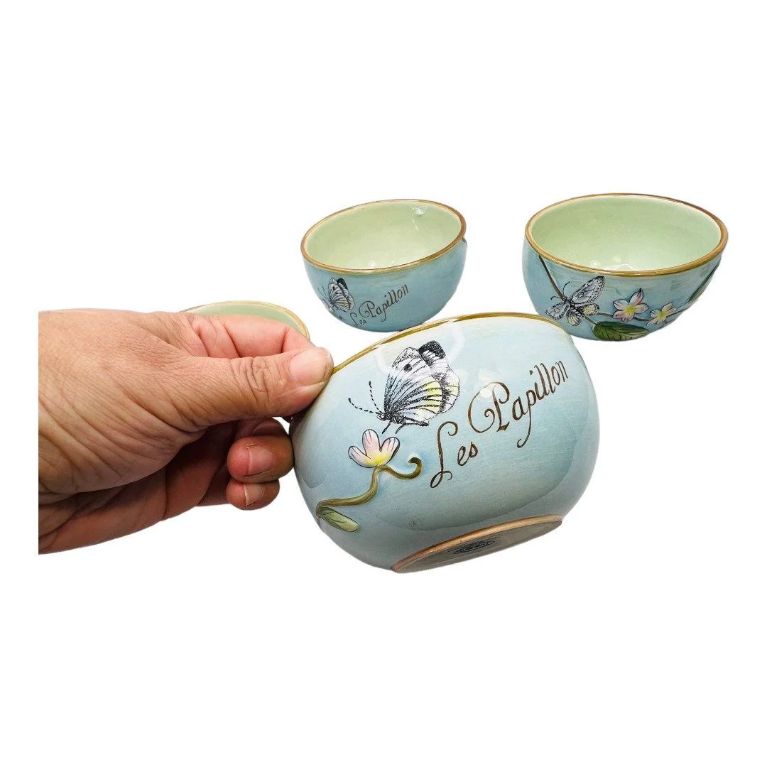 Toulouse Set of 4 Blue Small Bowls Songbirds and Butterflies by Fitz & Floyd - Image 2