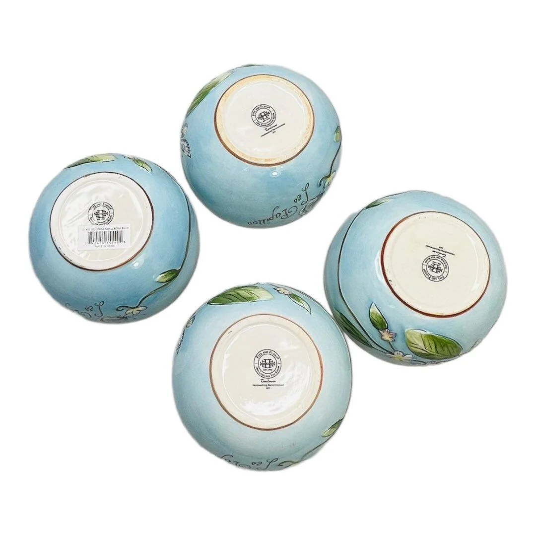 Toulouse Set of 4 Blue Small Bowls Songbirds and Butterflies by Fitz & Floyd - Image 5