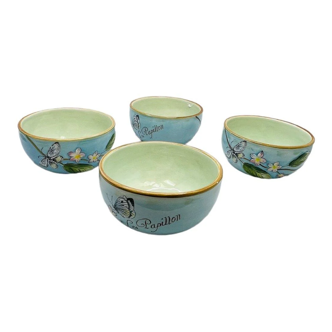 Toulouse Set of 4 Blue Small Bowls Songbirds and Butterflies by Fitz & Floyd - Image 8