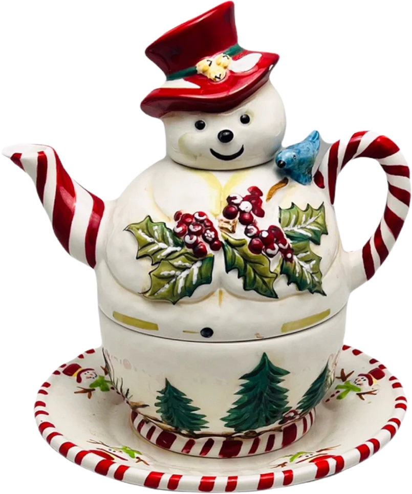 Tracy Porter Vintage Jolly Ol’ Snowy Stackable Teapot and Teacup Set 4 Piece by Tracy Porter