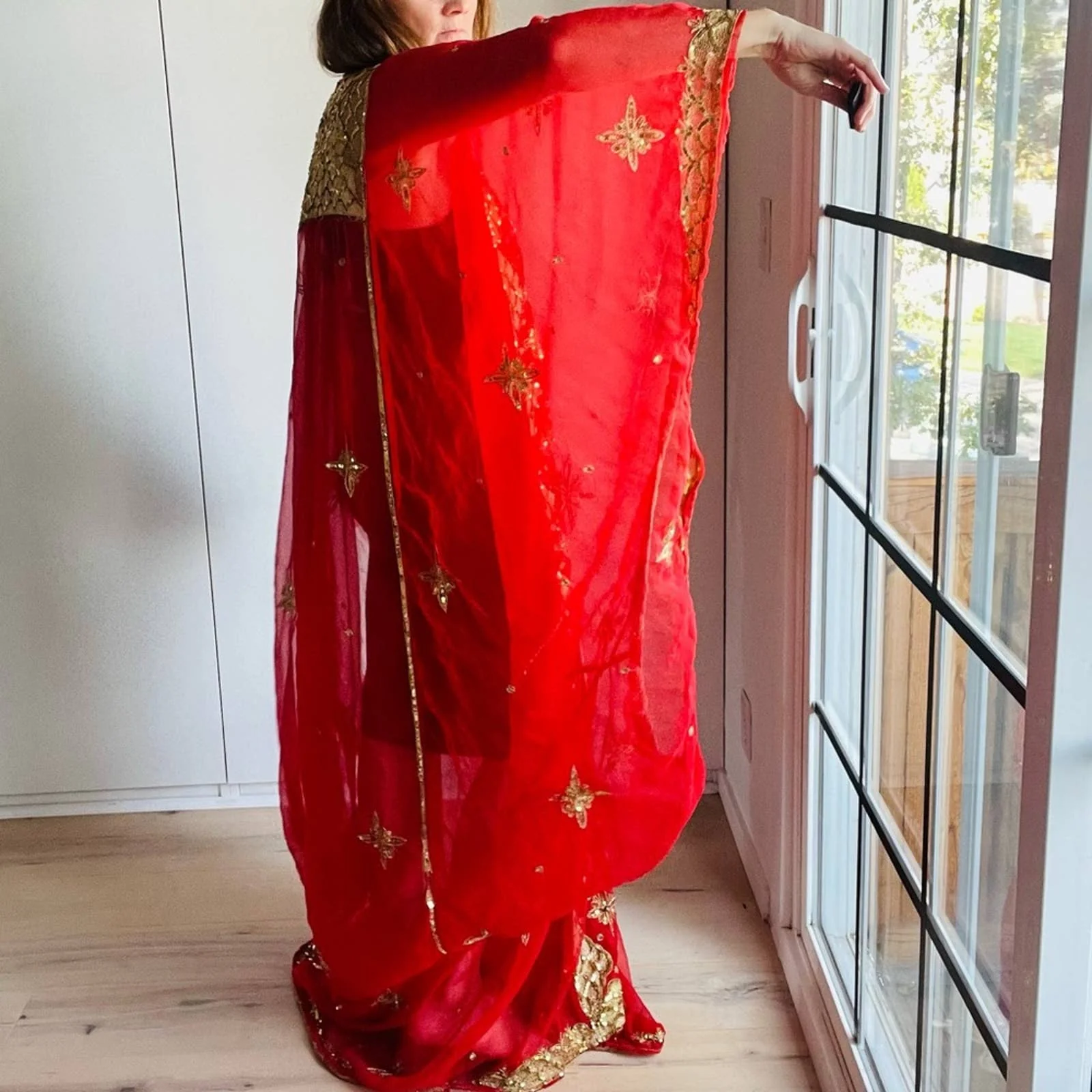Traditional Khaleeji Thobe Dress Red Gold Sequin - Image 13