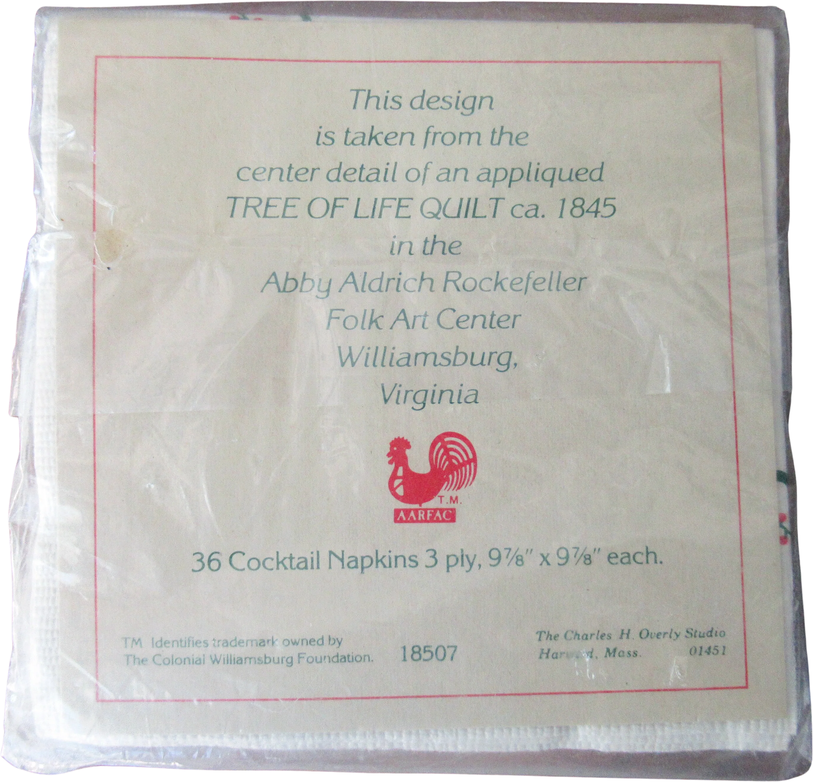 Tree of Life 5x5 Inch Square Cocktail Napkins Made In Usa Classic New In Package Set of 36 Vintage 3 Ply Williamsburg Folk Art