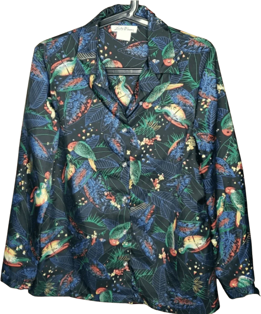 Tropical Birds and Flowers Button Front Top by Lucky Winner