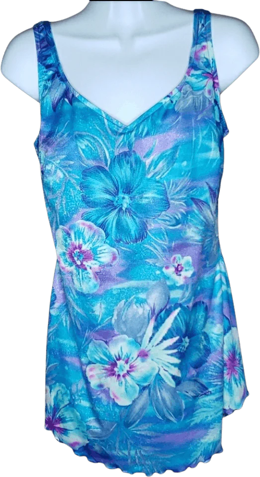 Tropical One Piece Skirt Dress Swimsuit by Robby Len Swim Fashions