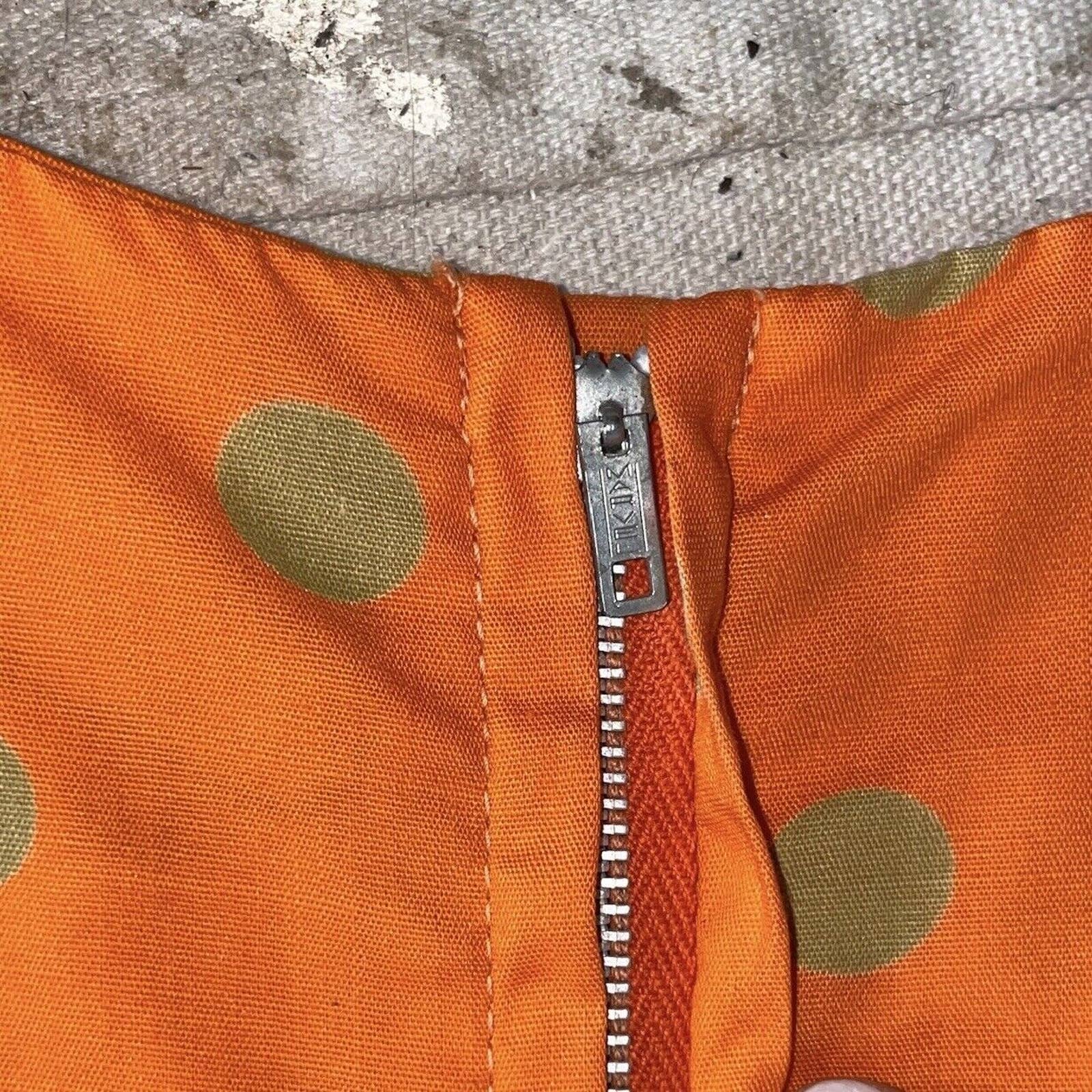 True Vintage 60s Rare Cotton Orange/khaki Polka Dot Ruffle Shift Dress - Image 11