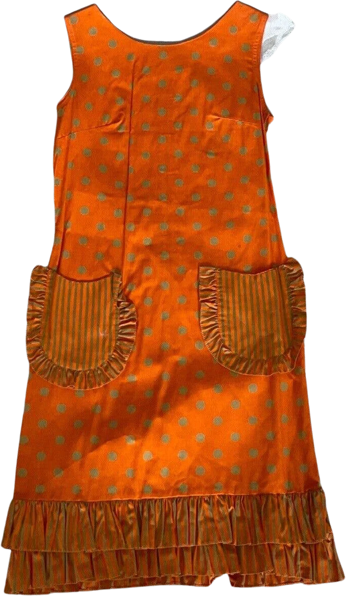 True Vintage 60s Rare Cotton Orange Khaki Polka Dot Shift Dress