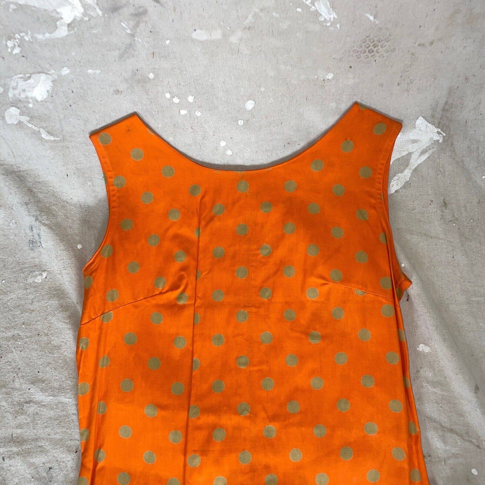 True Vintage 60s Rare Cotton Orange Khaki Polka Dot Shift Dress - Image 6