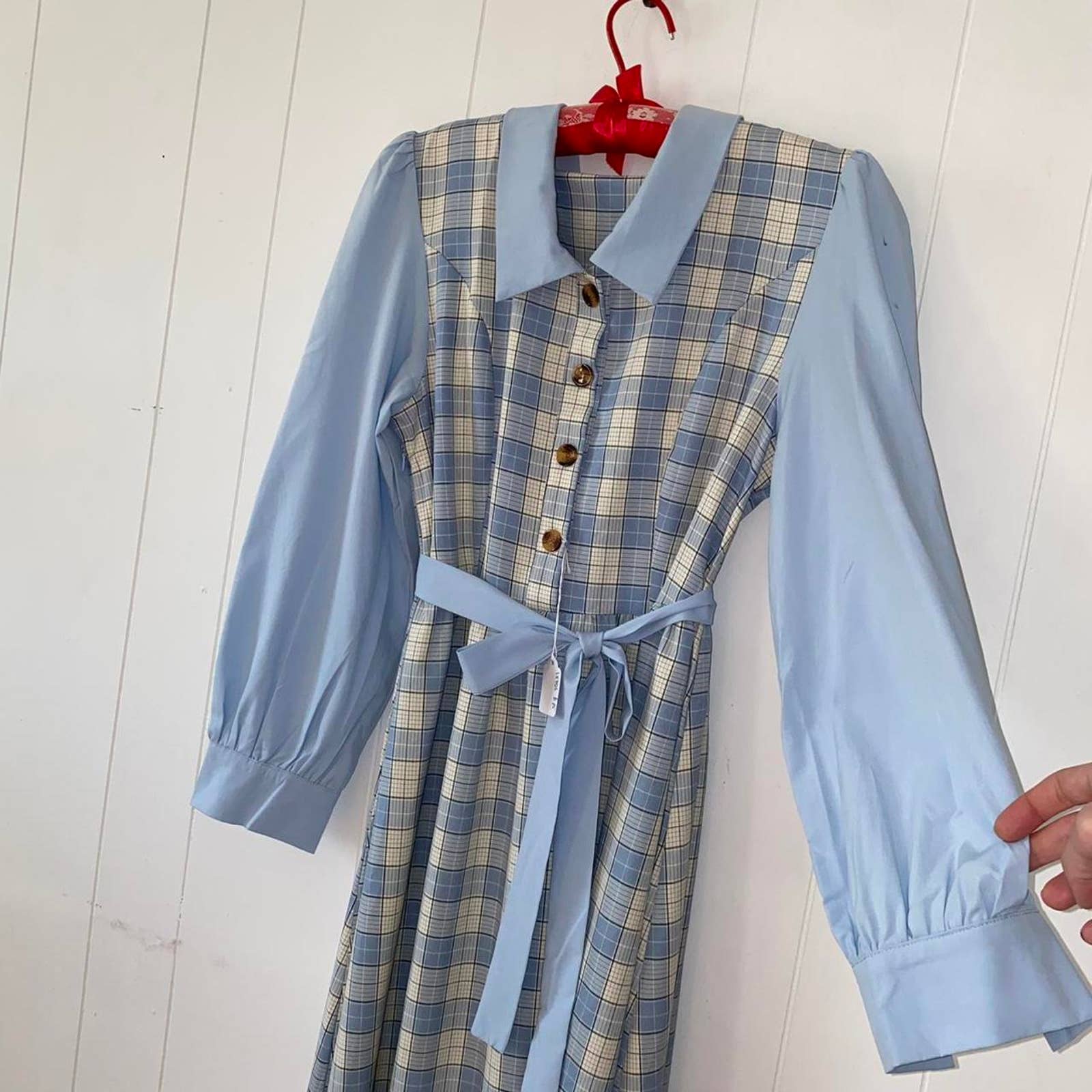 True Vintage 70s Collared Plaid Long Sleeve Maxi Dress - Image 3