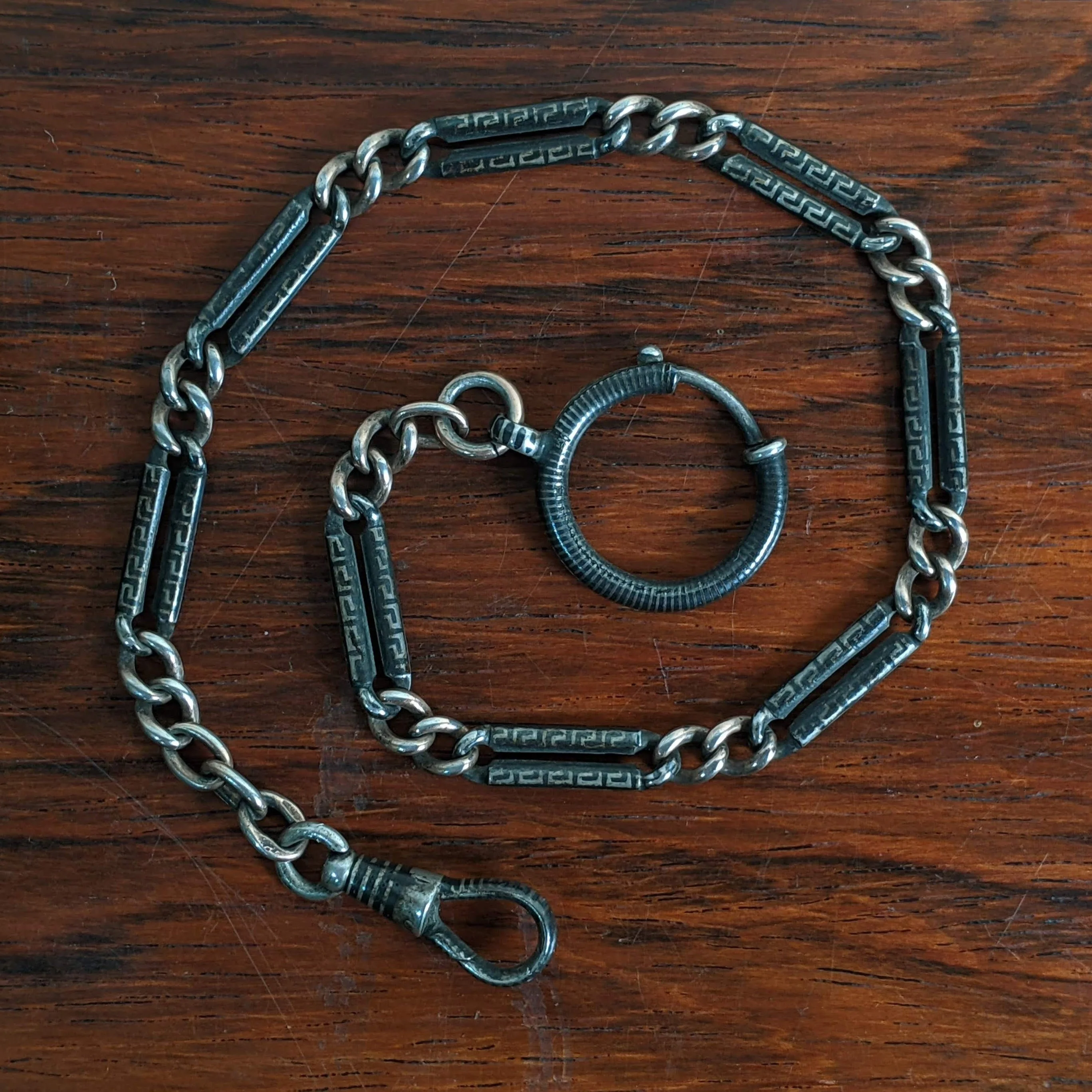 Turn of The Century 800 Silver Rose Gold Niello Watch Chain 10. 75" Antique Victorian Edwardian Jewelry - Image 2