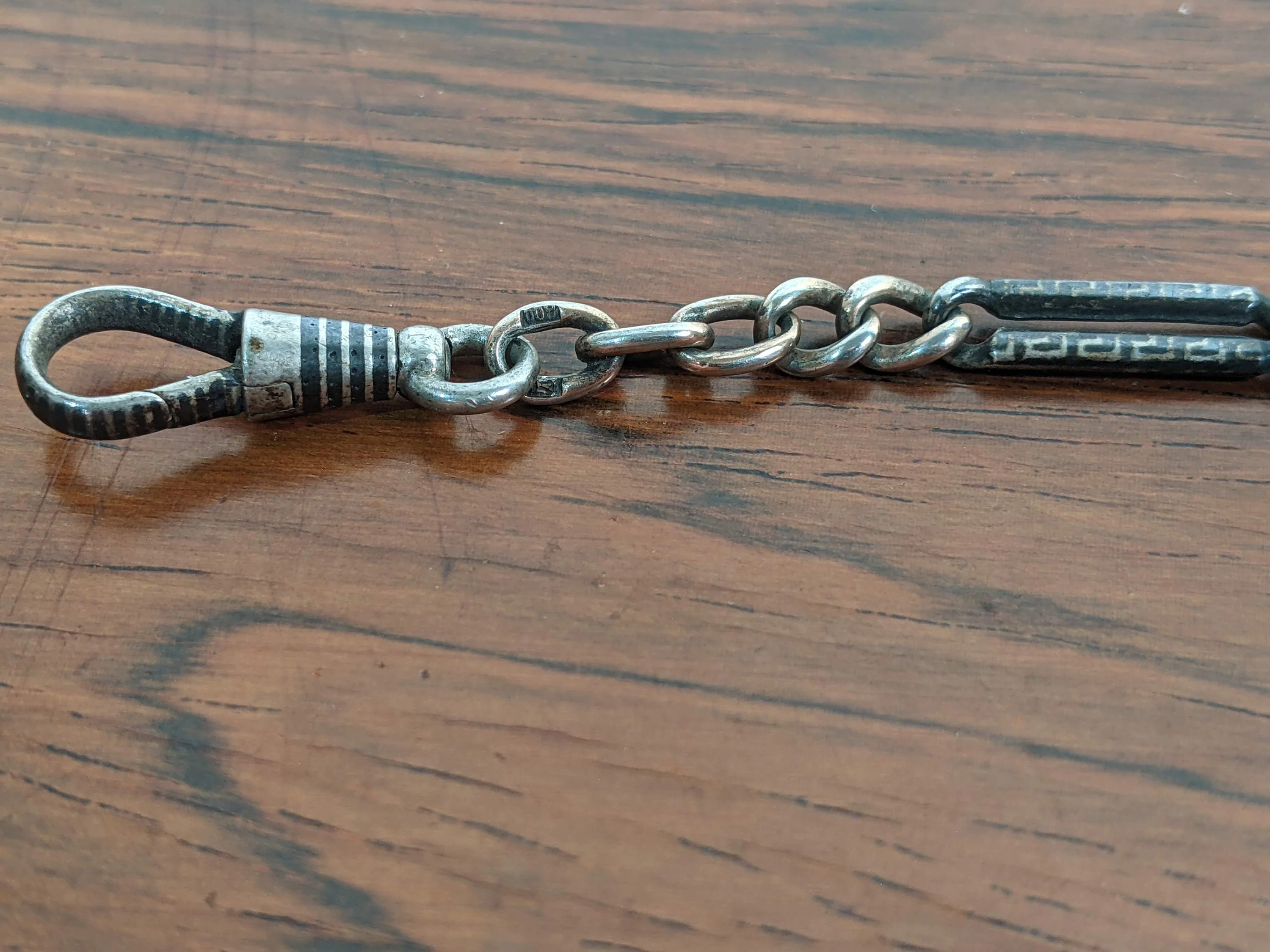 Turn of The Century 800 Silver Rose Gold Niello Watch Chain 10. 75" Antique Victorian Edwardian Jewelry - Image 3