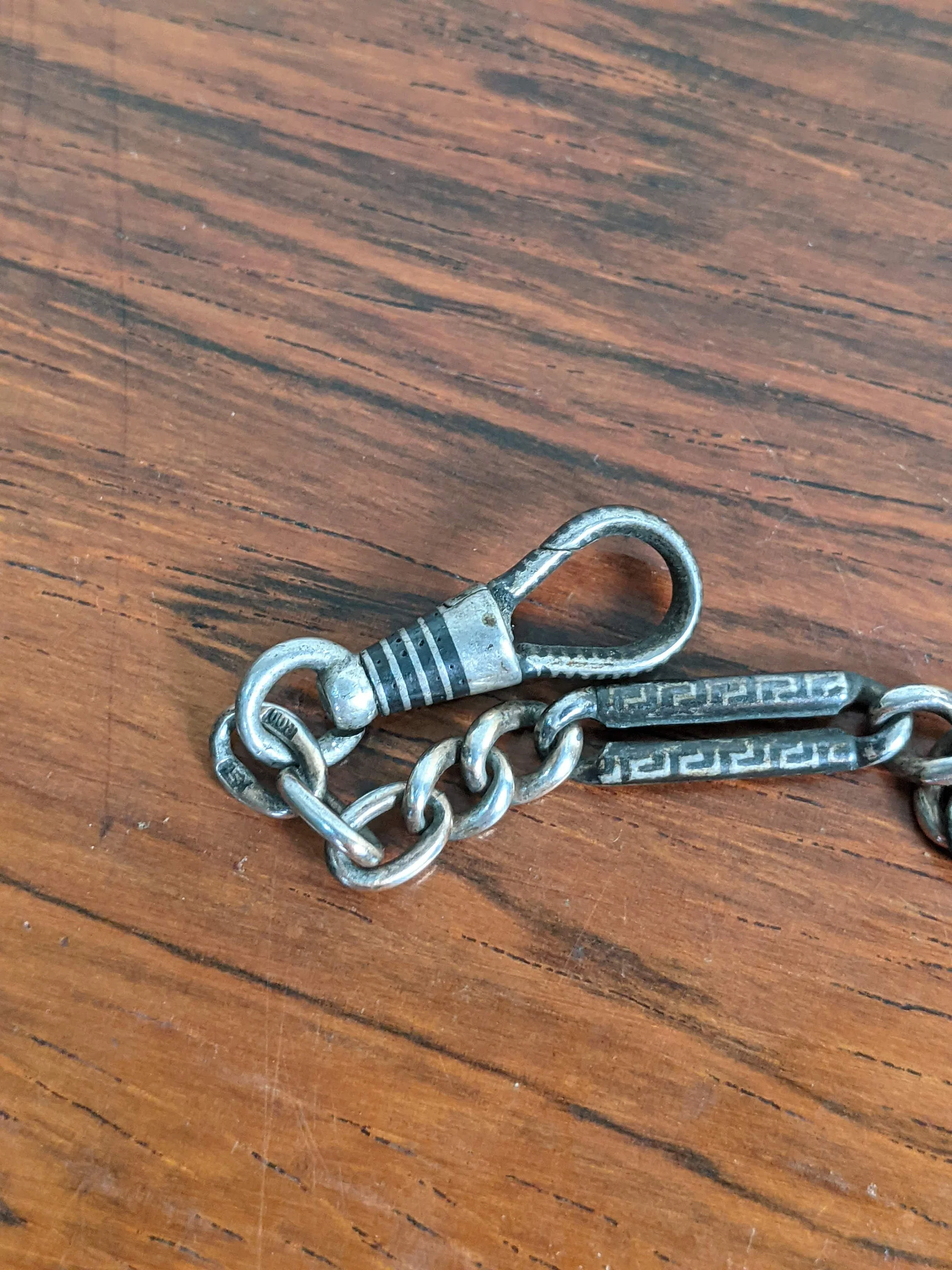 Turn of The Century 800 Silver Rose Gold Niello Watch Chain 10. 75" Antique Victorian Edwardian Jewelry - Image 4