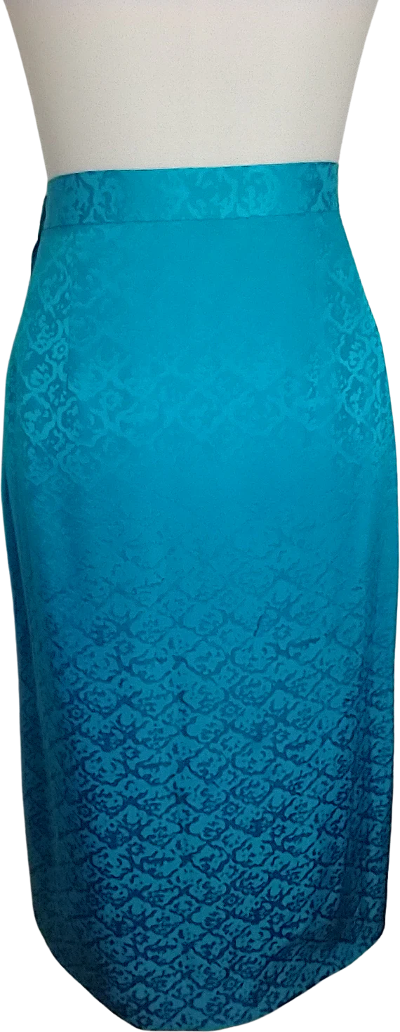 Turquoise Jacquard Silk Skirt - Image 2