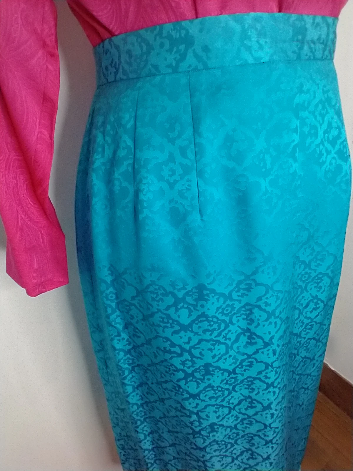 Turquoise Jacquard Silk Skirt - Image 5
