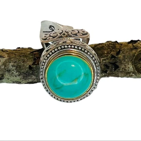 Turquoise Silver Plated Floral Cocktail Ring Size 9 - Image 3