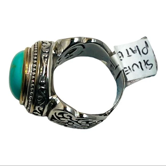 Turquoise Silver Plated Floral Cocktail Ring Size 9 - Image 6
