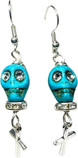 Turquoise Sugar Skulls Earrings Handmade with Swarovski Eyes Día De Los Muertos