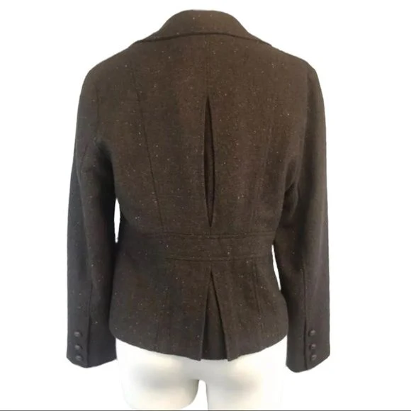Tweed Blazer Brown Wool Blend Vintage Jacket Size M Leather Buttons by Copper Key - Image 6
