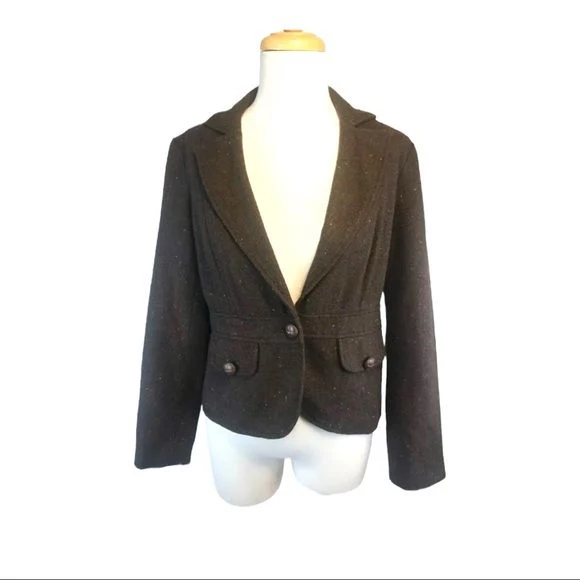 Tweed Blazer Brown Wool Blend Vintage Jacket Size M Leather Buttons by Copper Key - Image 8