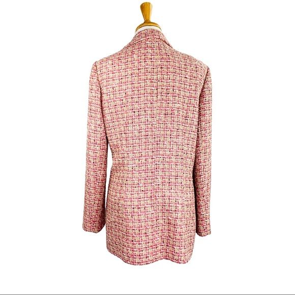 Tweed Open Front Duster Coat Pink and White Womens Size 10 Nwot by Dana Buchman - Image 2