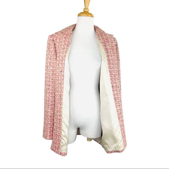 Tweed Open Front Duster Coat Pink and White Womens Size 10 Nwot by Dana Buchman - Image 3