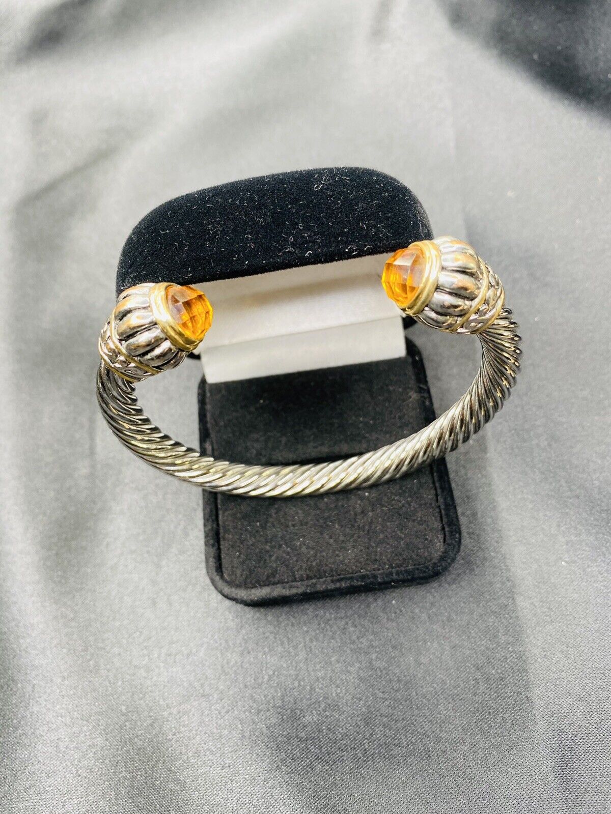 Twisted Cable Cuff Bracelet Silver Tone with Cabochon Ends Nwot - Image 4