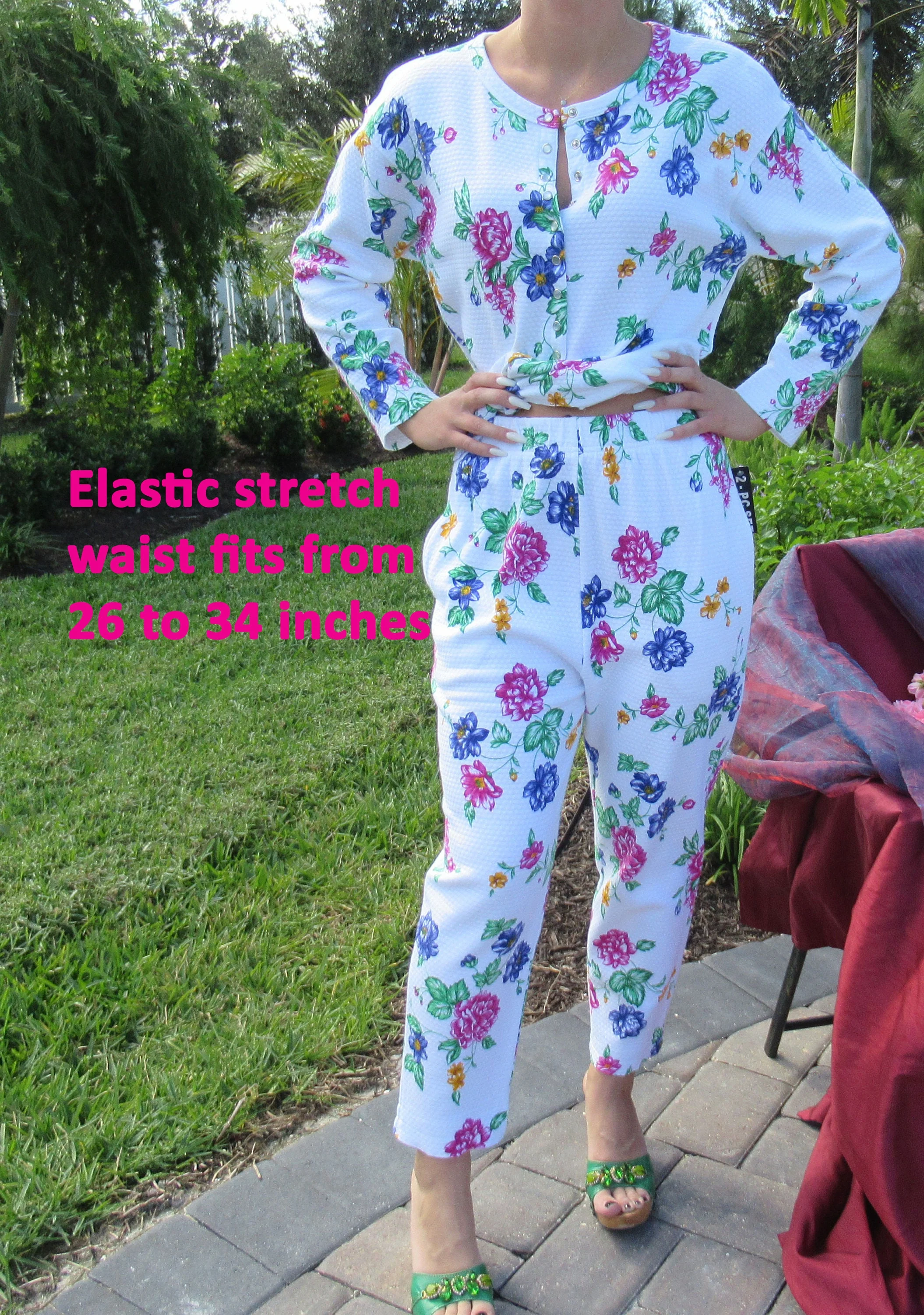 Two Piece Casualwear Loungewear Cotton Floral Set Jones New York Sport Made Hong Kong Snap Front Top Elastic Pants by Jones New York - Image 4