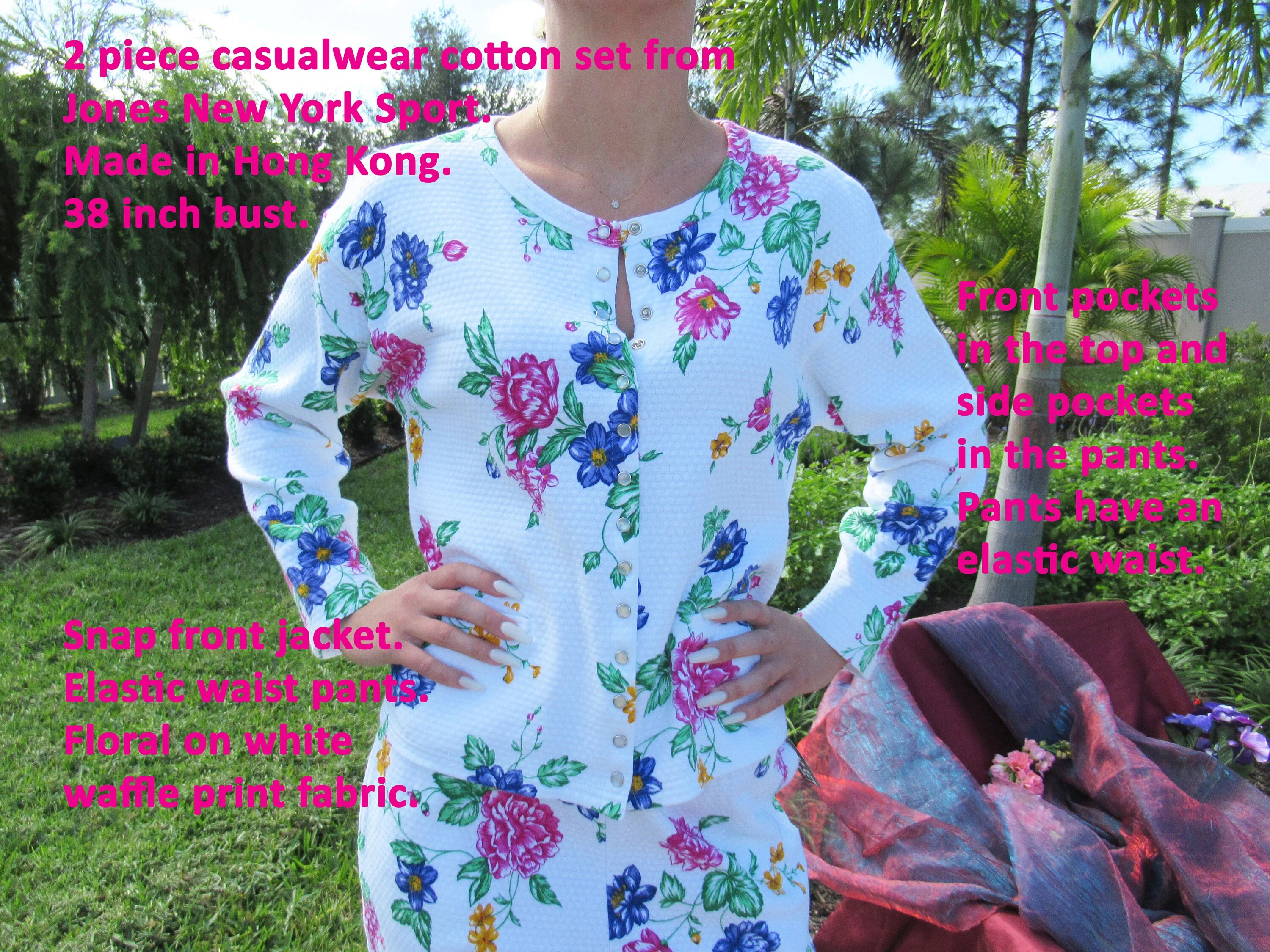 Two Piece Casualwear Loungewear Cotton Floral Set Jones New York Sport Made Hong Kong Snap Front Top Elastic Pants by Jones New York - Image 5
