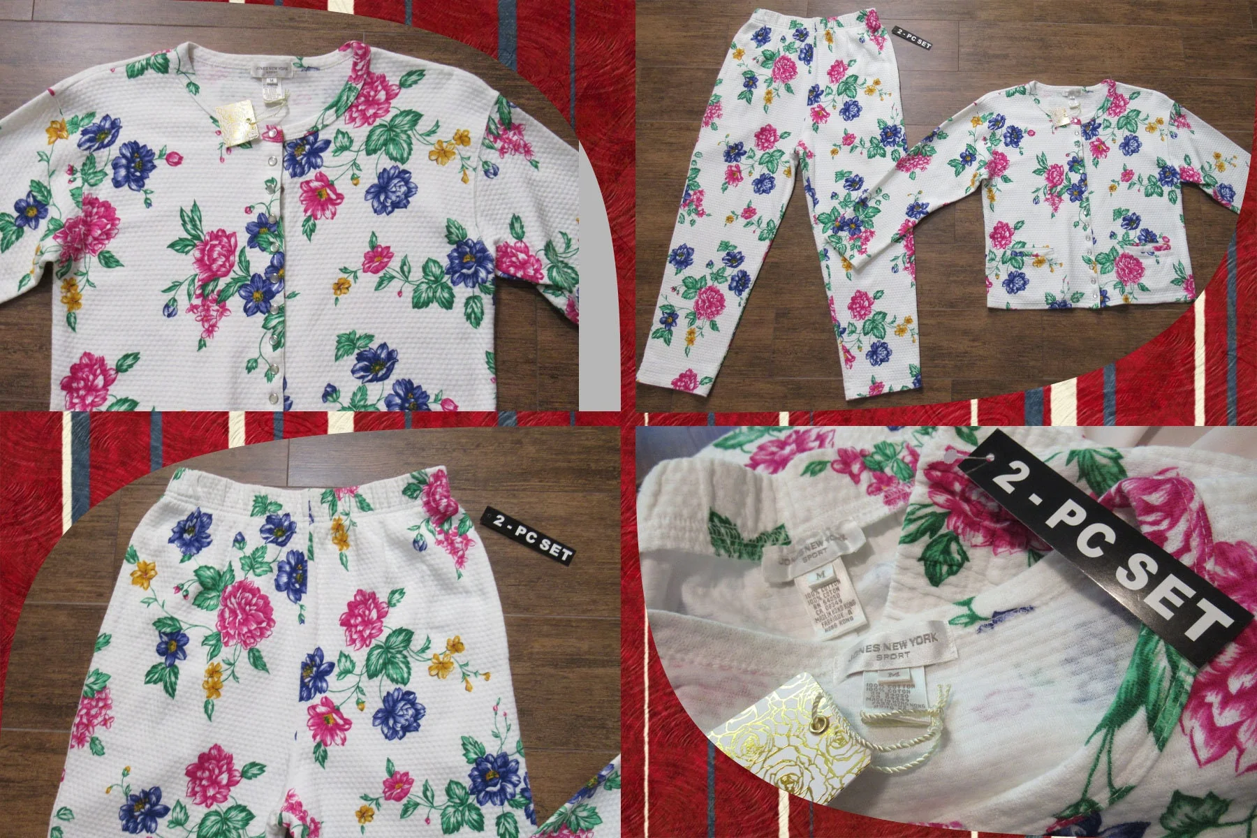 Two Piece Casualwear Loungewear Cotton Floral Set Jones New York Sport Made Hong Kong Snap Front Top Elastic Pants by Jones New York - Image 7