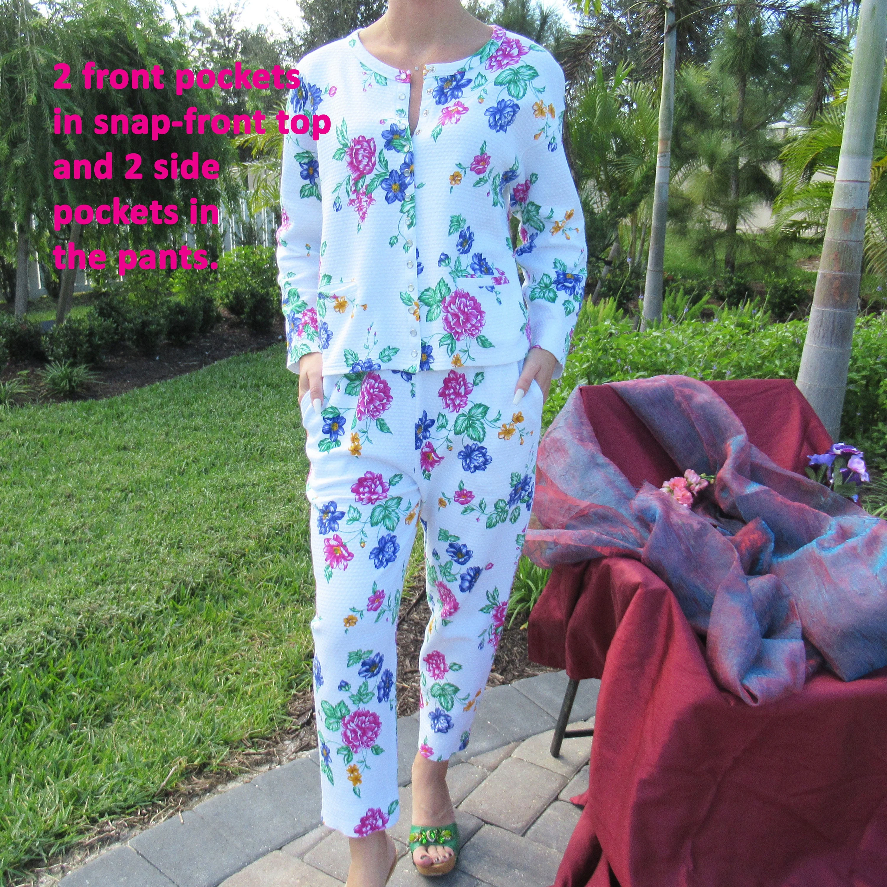 Two Piece Casualwear Loungewear Cotton Floral Set Jones New York Sport Made Hong Kong Snap Front Top Elastic Pants by Jones New York - Image 8