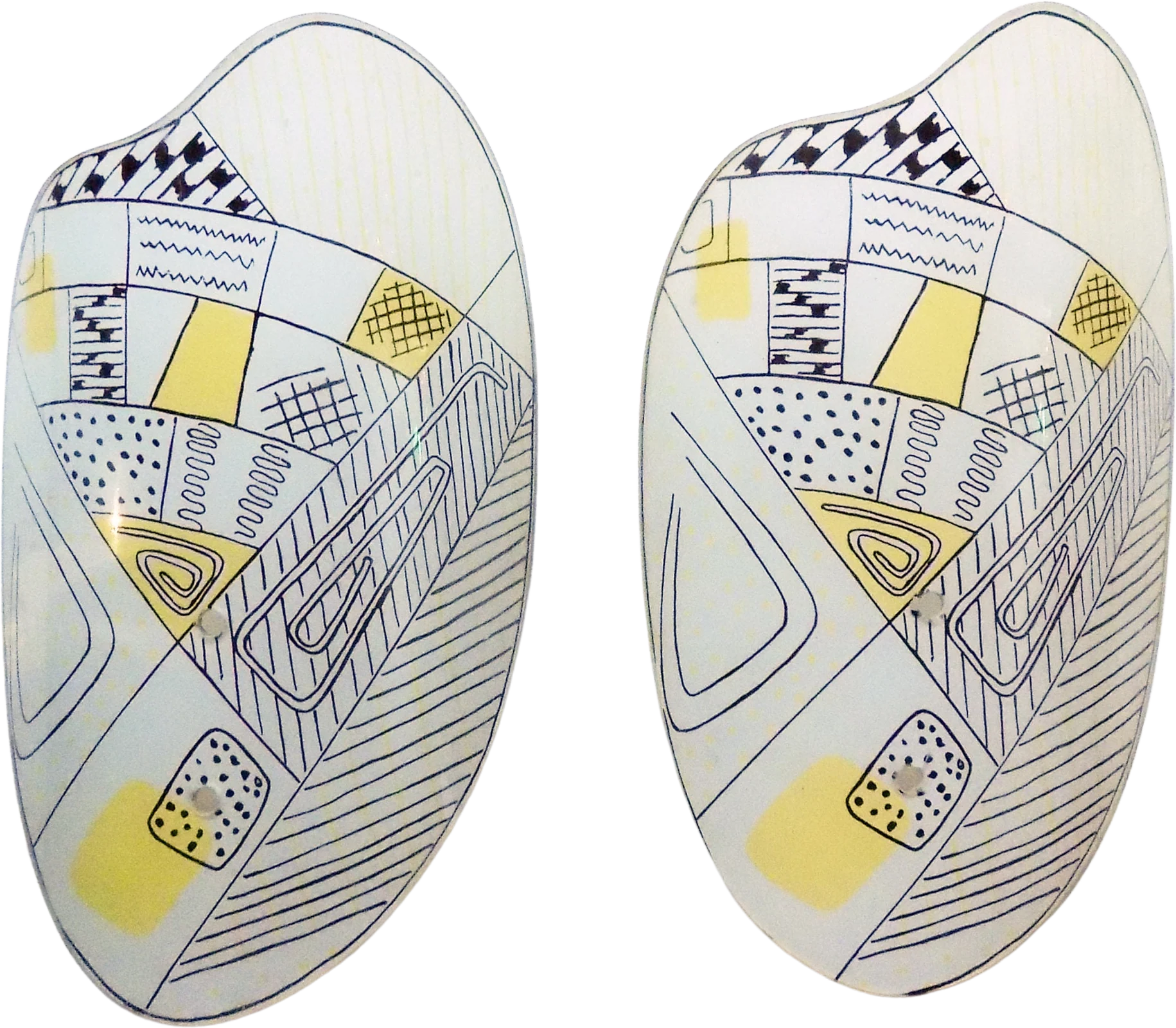 Two Rare 50s Hand-Painted Glass Atomic Light Sconces Light Fixtures Amoeba Abstract Art Art Glass Freehand