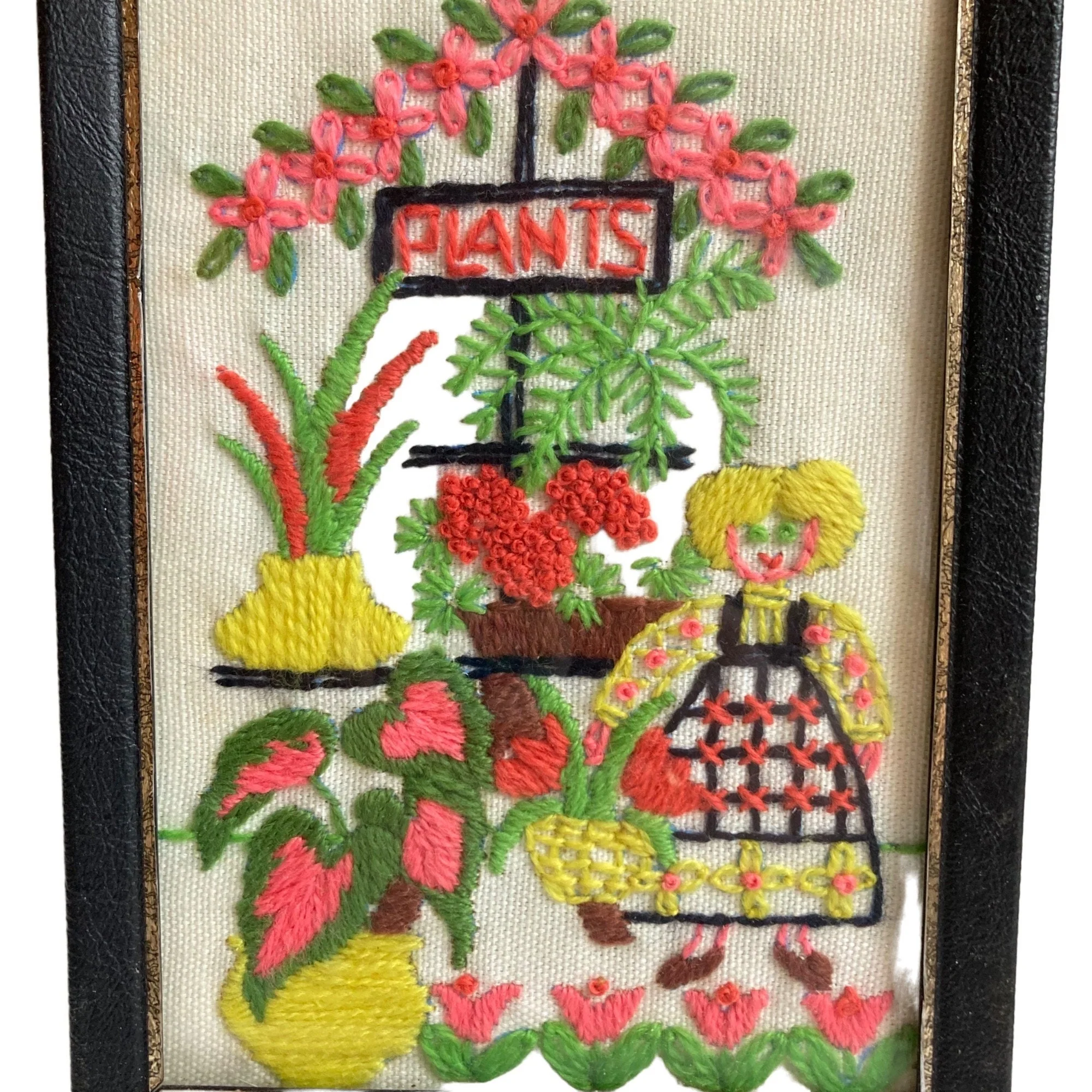 Two Vintage Embroidered Pictures Framed 5x7 Plants Vegetables Country - Image 3