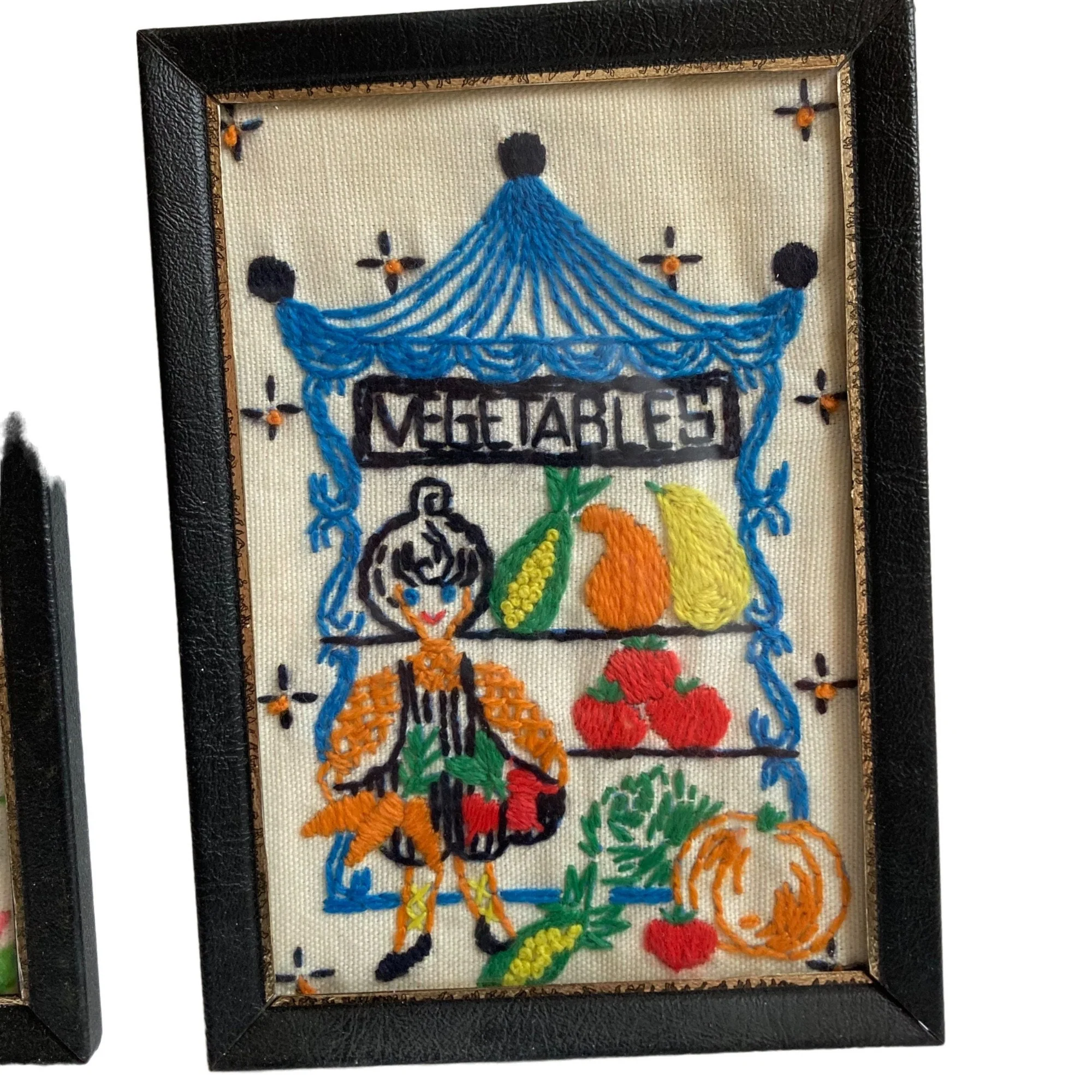 Two Vintage Embroidered Pictures Framed 5x7 Plants Vegetables Country - Image 4
