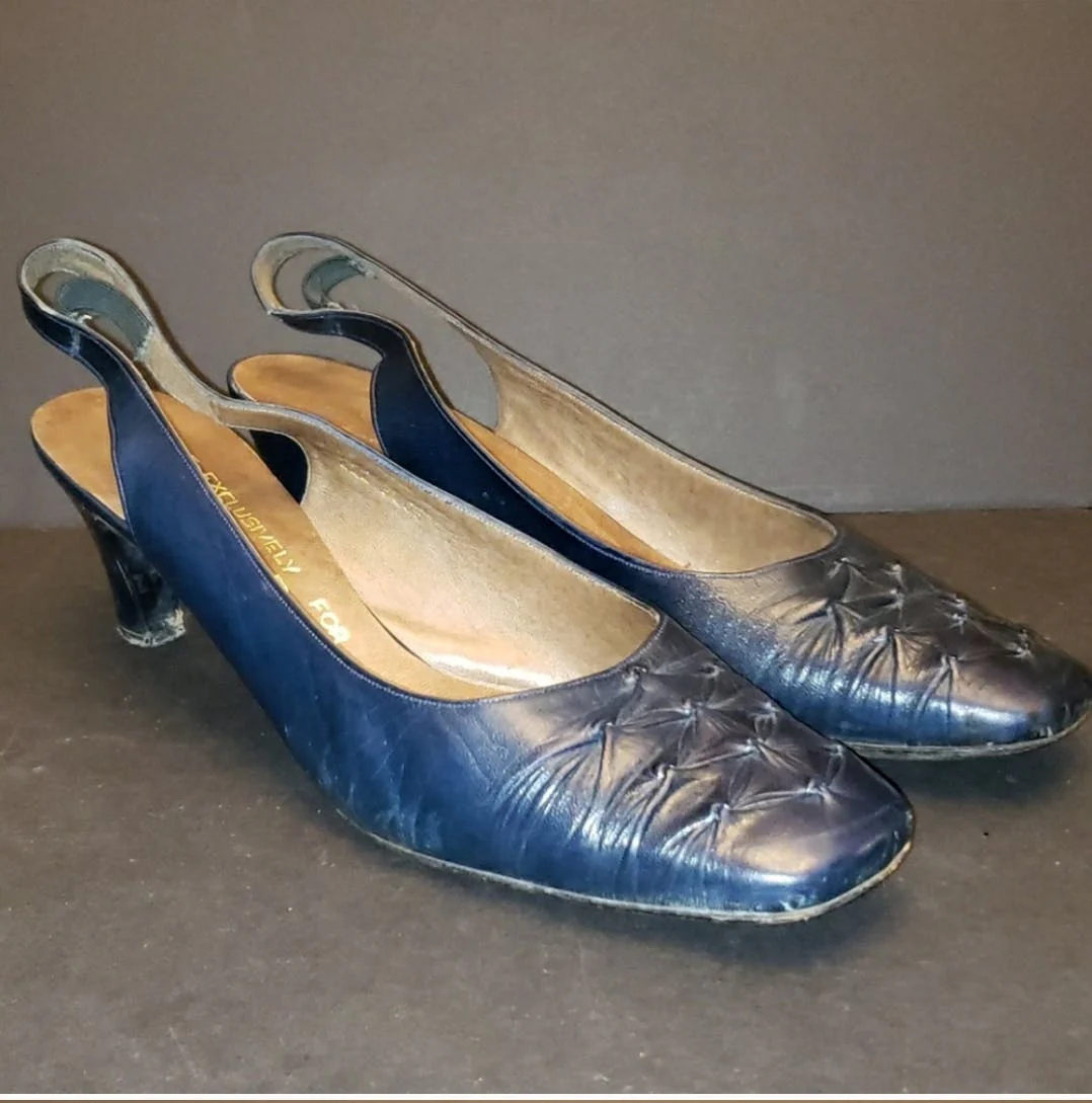 Blue Leather Sling Back Heels by Anamar For Nordstrom - Image 4